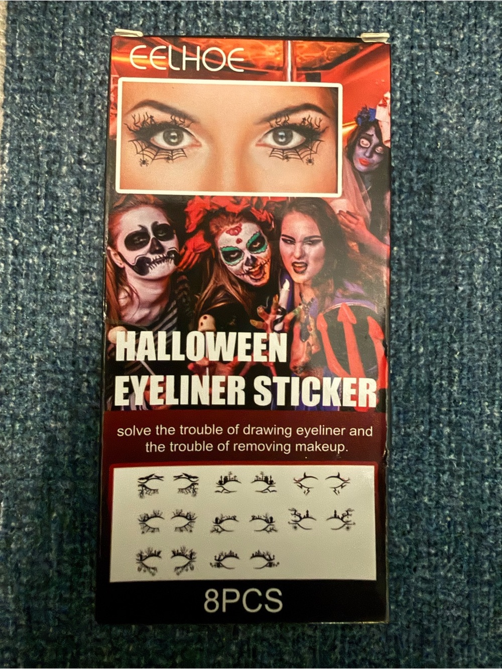 EELHOE Halloween Eyeliner Sticker - Black Decorative Eye Decals (8pcs)